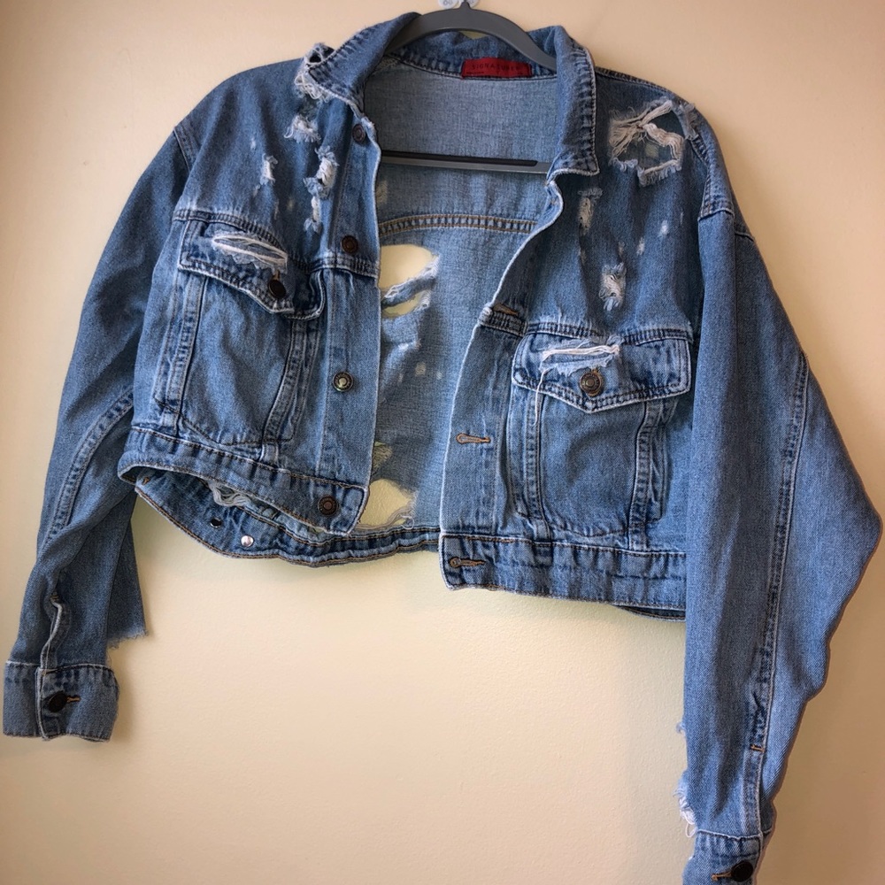 super distressed light blue jacket